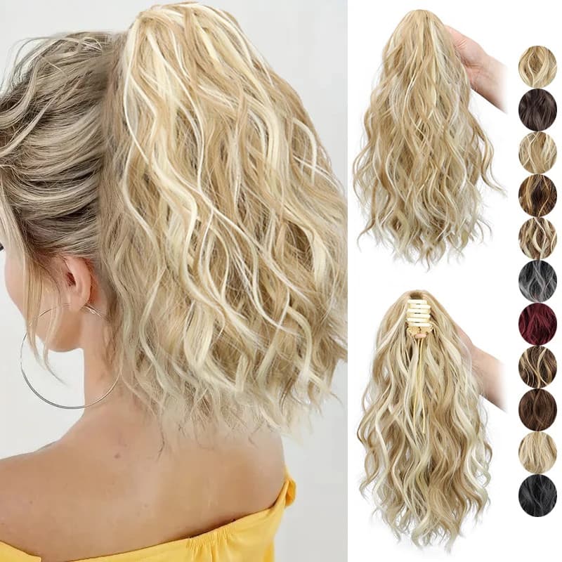 14 Polegada Sintético Chique Onda De Água Garra Clipe Rabo De Cavalo Extensão Do Cabelo Para Mulheres Curto Encaracolado