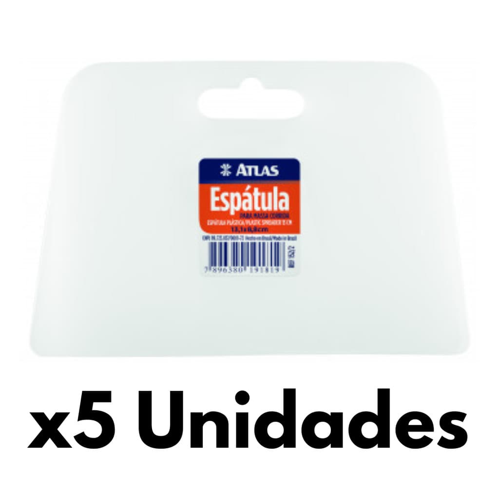 Kit 5 Espátulas Plásticas 130 mm x 88 mm para Massa, Gesso e Cimento Queimado - Atlas