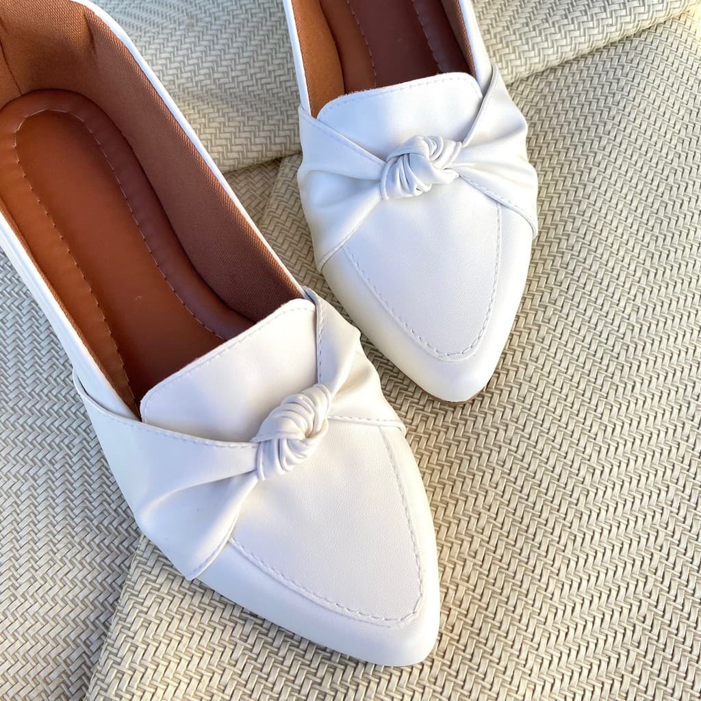 Mocassim Napa Branco Com Laço Nó