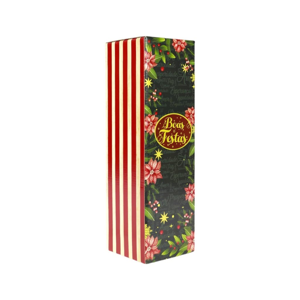 Caixa para Vinho Boas Festas com Listras e Ilustrações de Natal Ideal para Presentes e Decoração