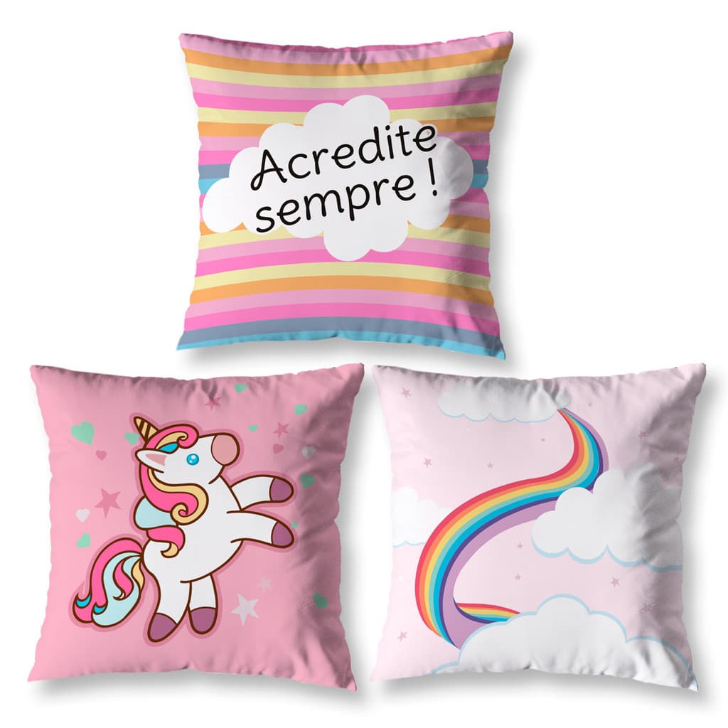 Kit 3 Almofadas Infantil Cheias Decorativas com Enchimento Menino Menina Kids Divertidas