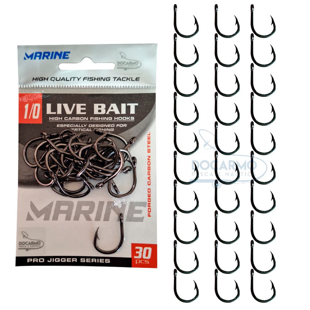 Anzol de Pesca Live Bait 1/0 Marine Sports Cartela 30 Anzol