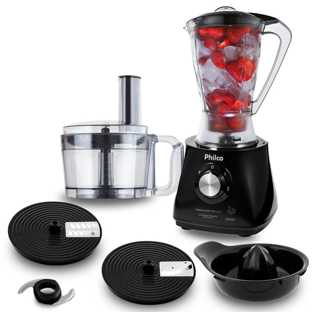 Multiprocessador Philco Pro 5 em 1 Inox 1000W Turbo Preto