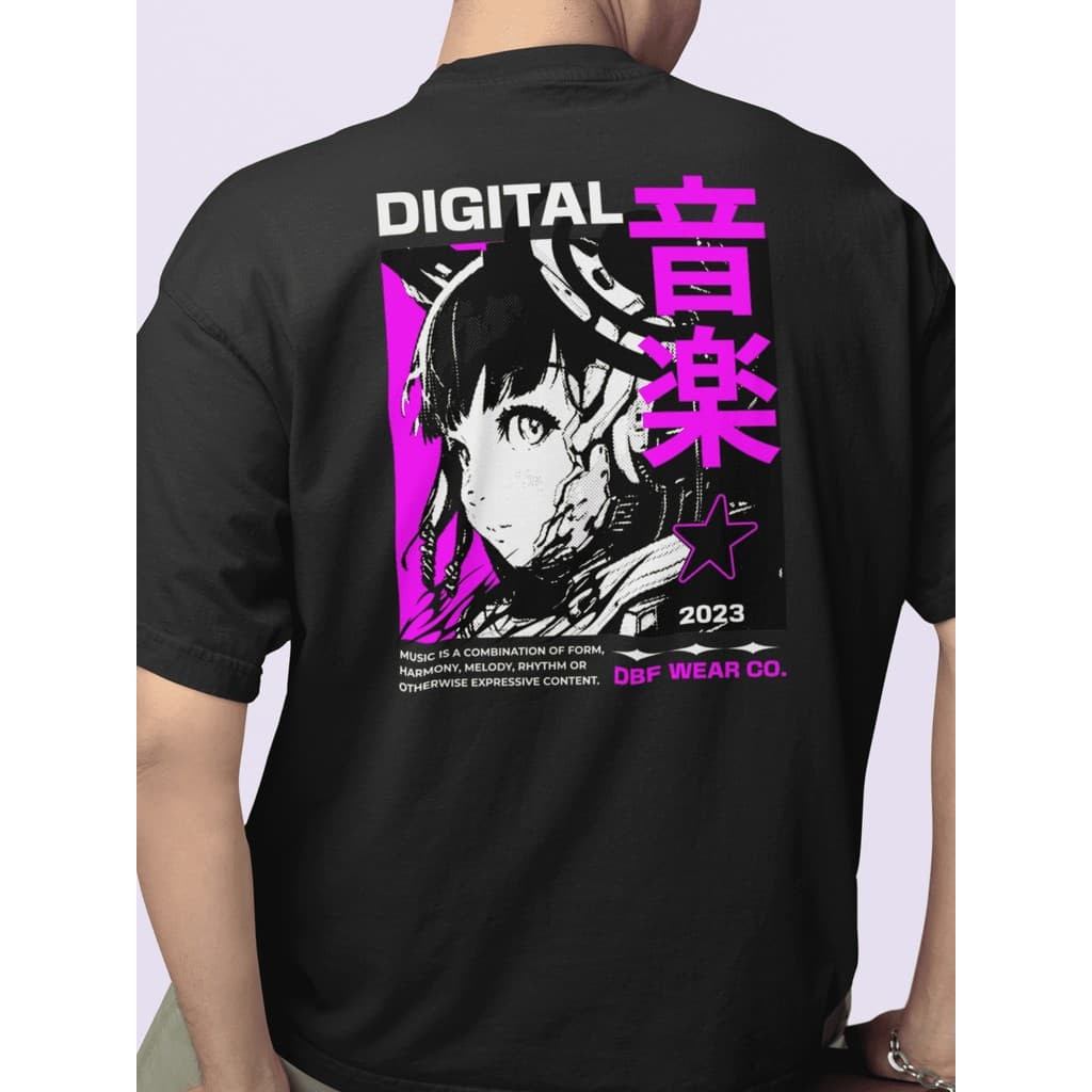 Camiseta Masculina 100% Algodão Gola Careca Blusa Streetwear Estilo de Rua Com Estampa Grande Anime Digital Tokyo Mangá