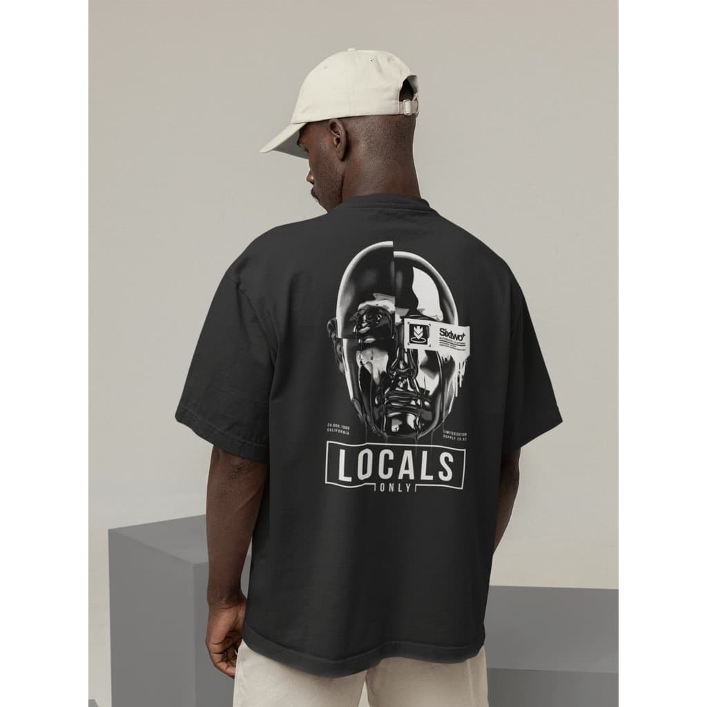 Camiseta Oversize Streetwear Masculino e Feminino 100% Algodão Treino e Dia a Dia Preto e Off Whte Estampado LOCALS ONLY