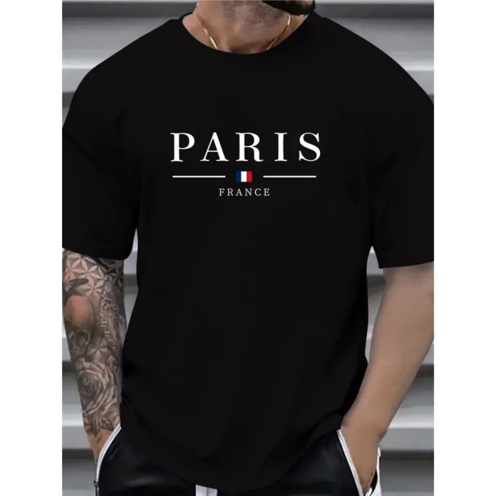 Camisa Camiseta Masculina Básica Estampada Paris Blusa 100% Algodão Malha 30.1
