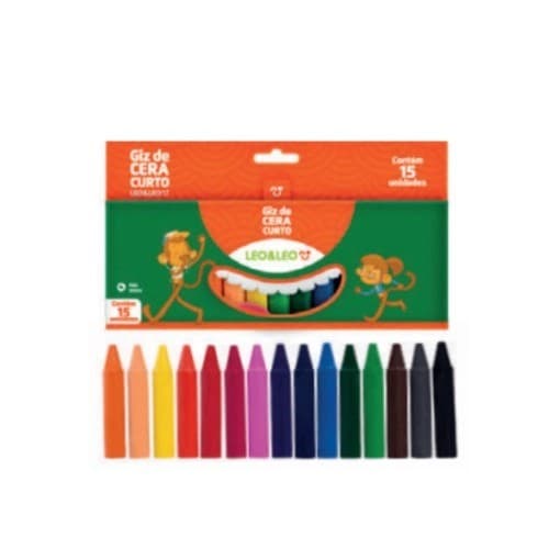 Giz de Cera Curto 15 cores I Leo&amp;Leo