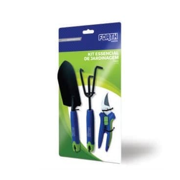 Kit Essencial Para Jardim 3 peças Pá, Ancinho e Tesoura Forth Preto