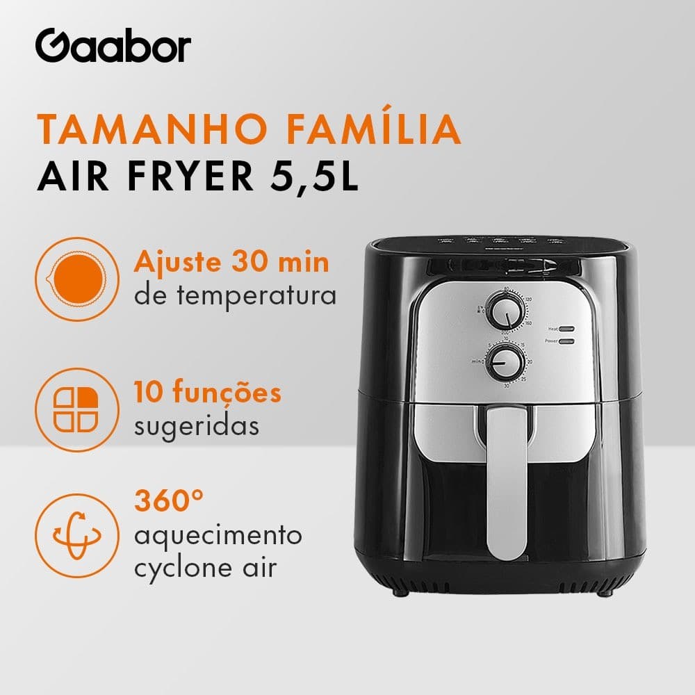 Gaabor Fritadeira Elétrica Air Fryer Sem Óleo Jumbo Family 5,5L 1400W AF65M01A