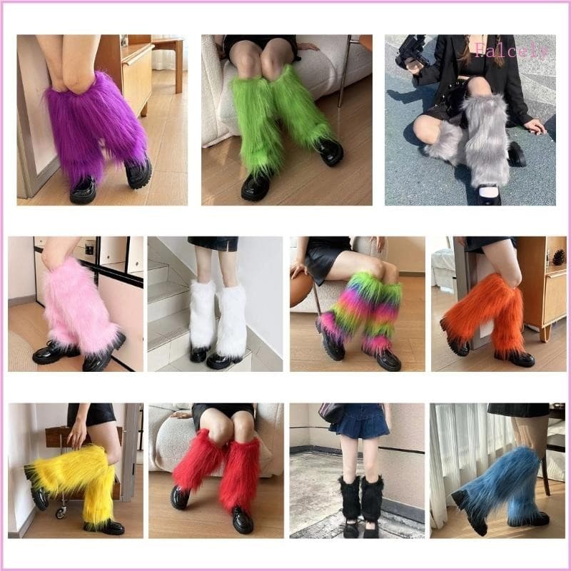 Colorido Polainas Pelúcia Para Elegante Inverno Engrossado Fuzzy Boot Cobre Punk Meias Pé
