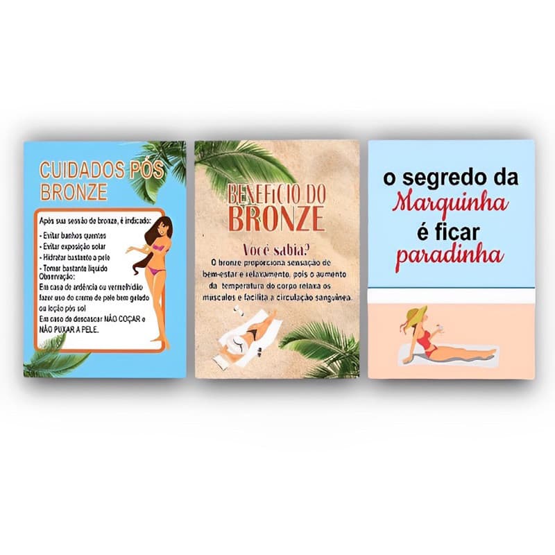 Quadros Placas Decorativas 3 peças 20x30 Benefícios do Bronzeamento