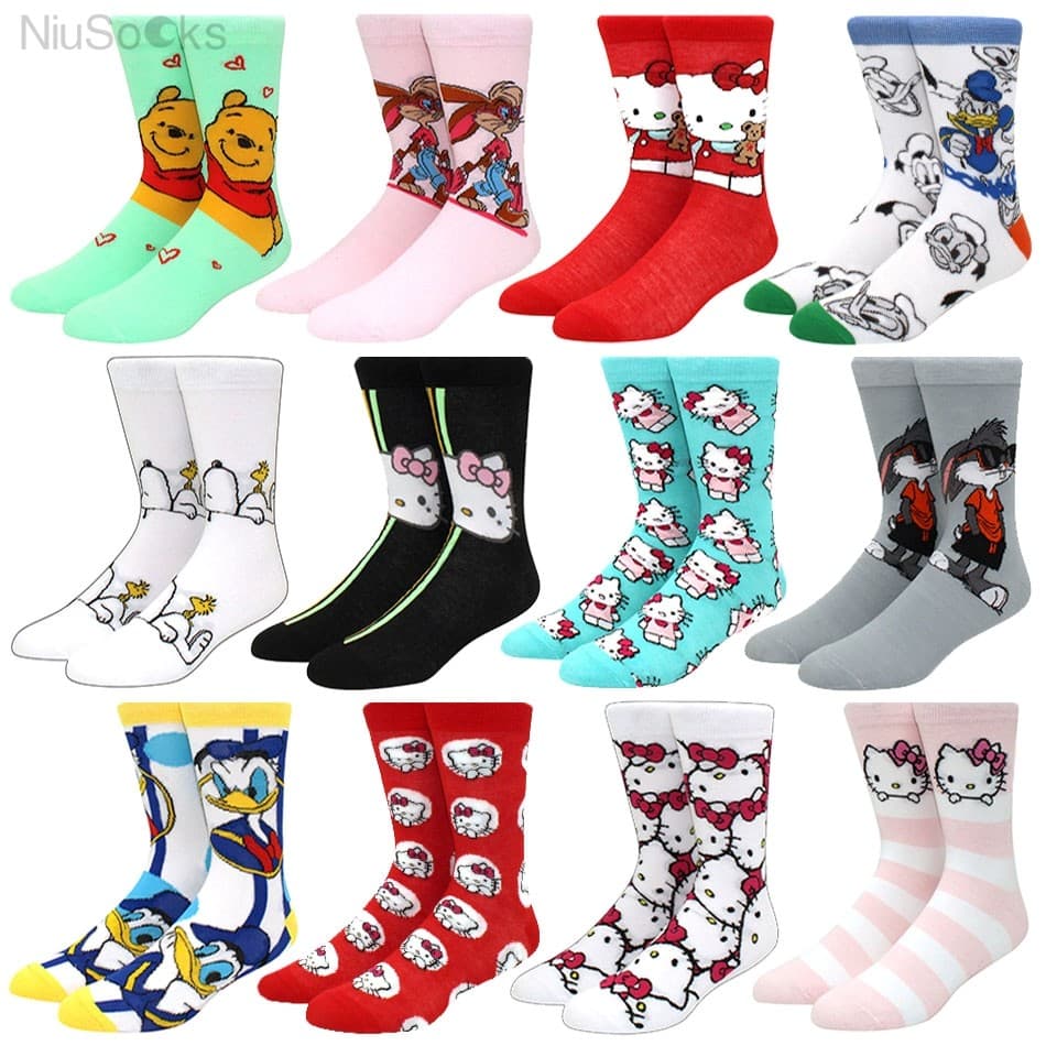 Meias Casuais Femininas De Algodão Com Desenhos Animados , Presente Engraçado , Masculinas Ue 36-43