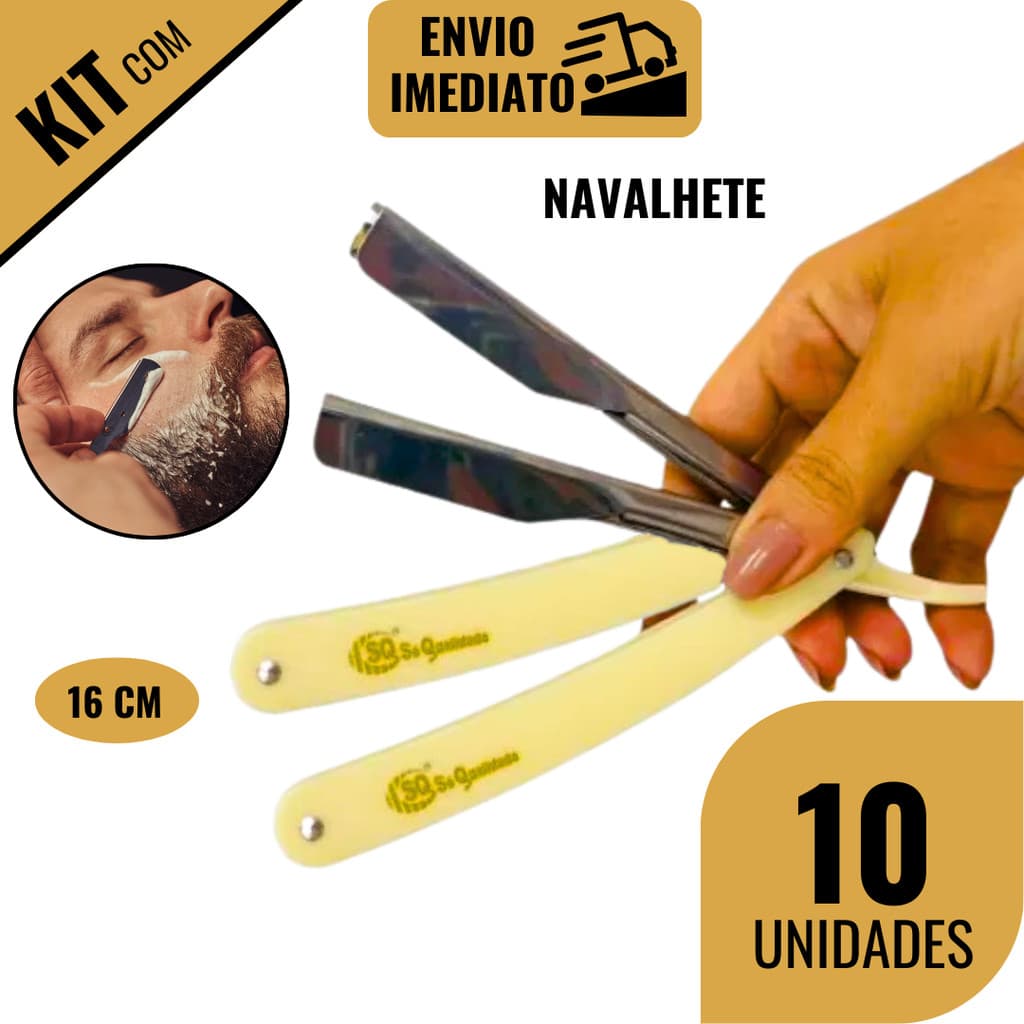Kit 5/10 Navalhete Navalha Profissional Barbeiro Aço Inox Acabamento Corte Cabelo Barba Sobrancelha