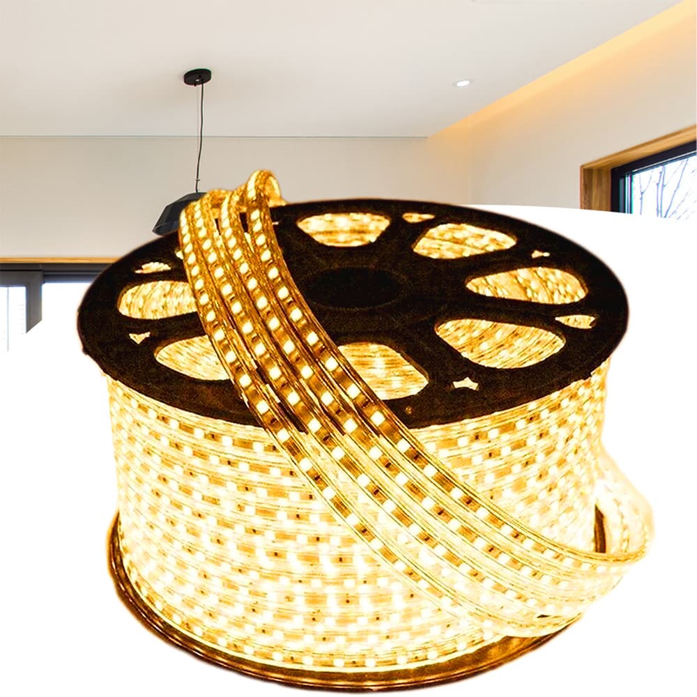 Fita Led 5050 Com fonte 110v ou 220v 20 Metros Provad'água Luz Quente