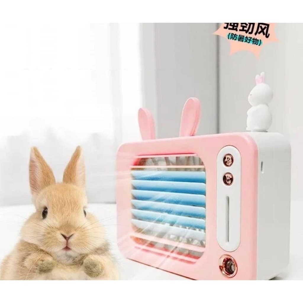 Mini Ar e Ventilador Coelho Recarregável de Mesa Com Função de Refrigeração de Ar Umidificador