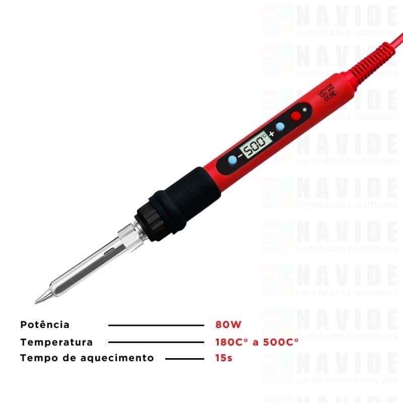 Ferro de solda profissional 110/220V - 80W ponta removível e ajuste digital de temperatura