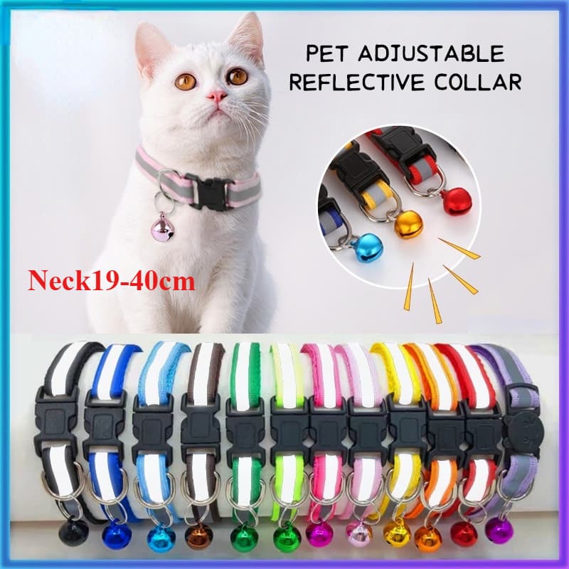 Neck19-40cm Coleira Reflexiva Ajustável Para Gato Cachorro Com Sino