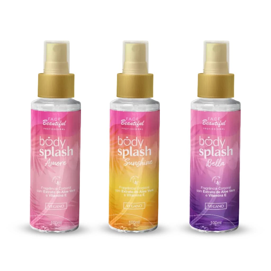 Kit 3 Un Body Splash Sunshine, Lady e Amore 100ml Face Beautiful