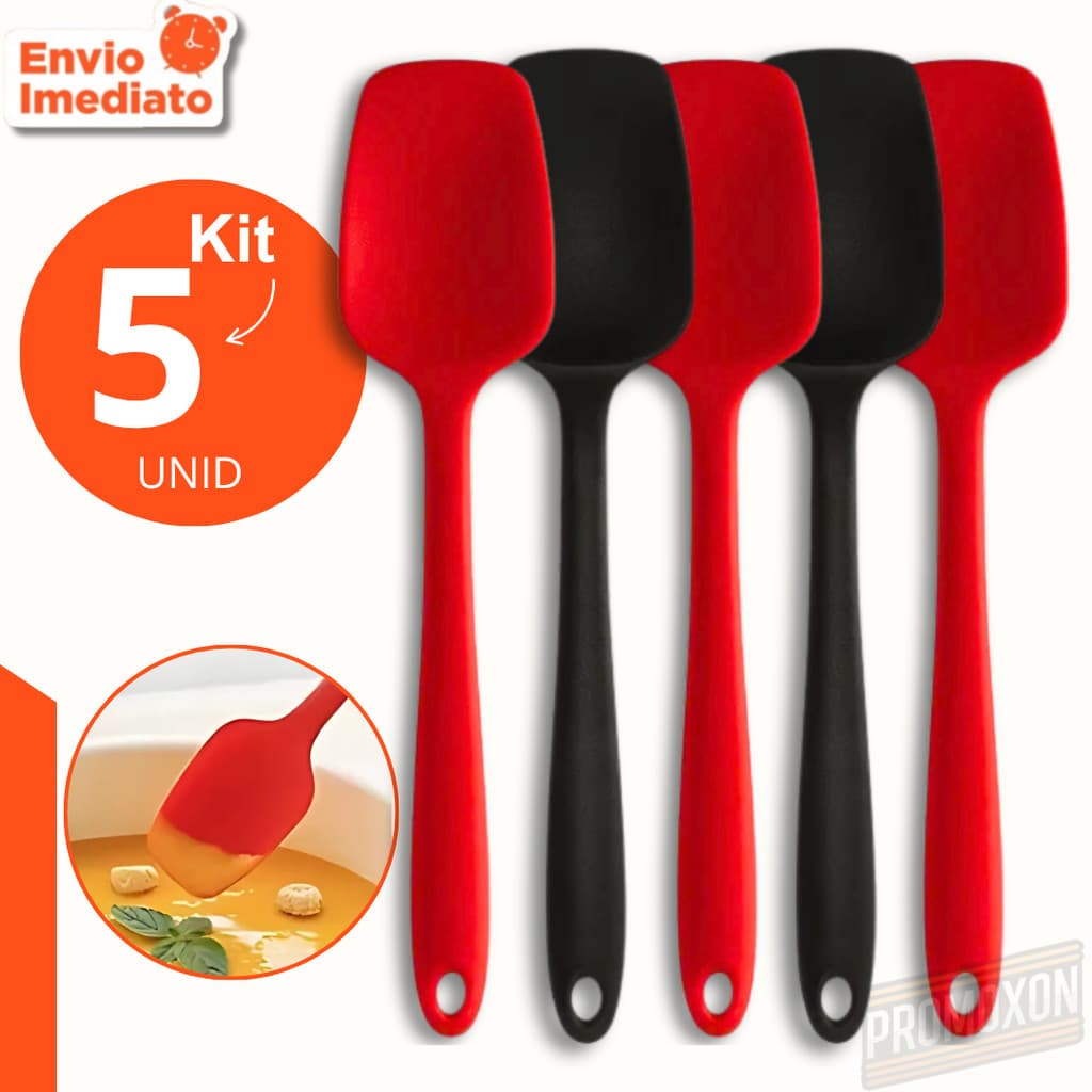 Kit 5, 4 ou 3 Espátula Multiuso Quadrada em Silicone Pão Duro Resistente Alta Temperatura Cozinha