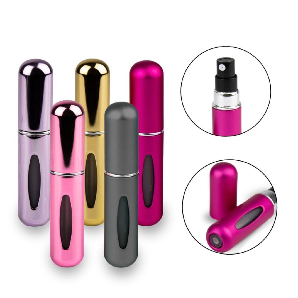 Kit 5 Porta Perfume Frasco Spray Recarregavel Portátil Bolso Mala Mochila Viagem Necessaire Mini