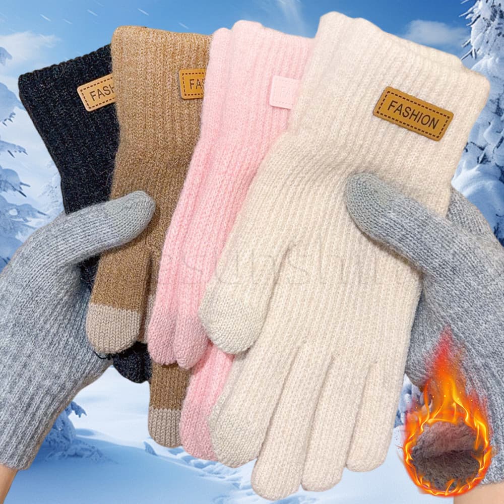 Luvas Esportivas Térmicas Ao Ar Livre – De Pelúcia Grossas De Cor Sólida Quentes De Malha De Inverno Para Ciclismo , Cam