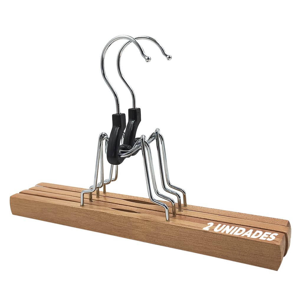 Kit 2 Cabides Madeira Clip Feltro 25cm Saias Anti Amassados