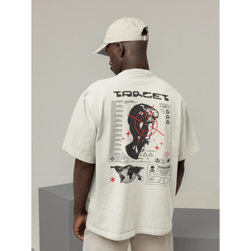 Camisa Camiseta Oversize Streetwear Masculino e Feminino para Treino e Dia a Dia Preto e Off Whte Estampado - ESTAMPADO