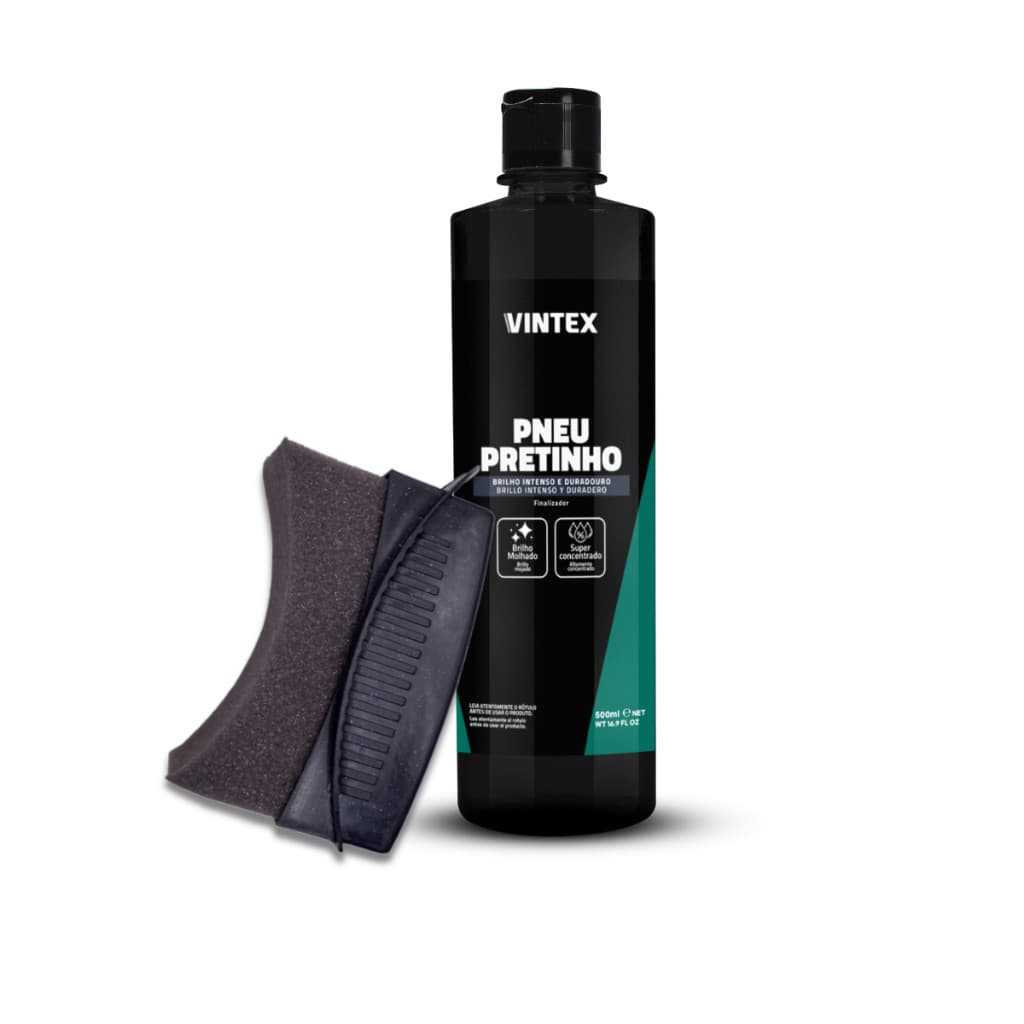 Pneu Pretinho Brilho Intenso Vintex 500 ml + Aplicador com Base de Plastico Detailer