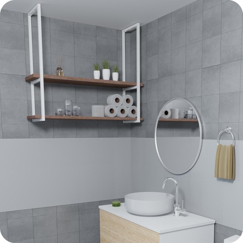 Nicho Branco Prateleira Suspensa 80cm Teto Banheiro Madeira