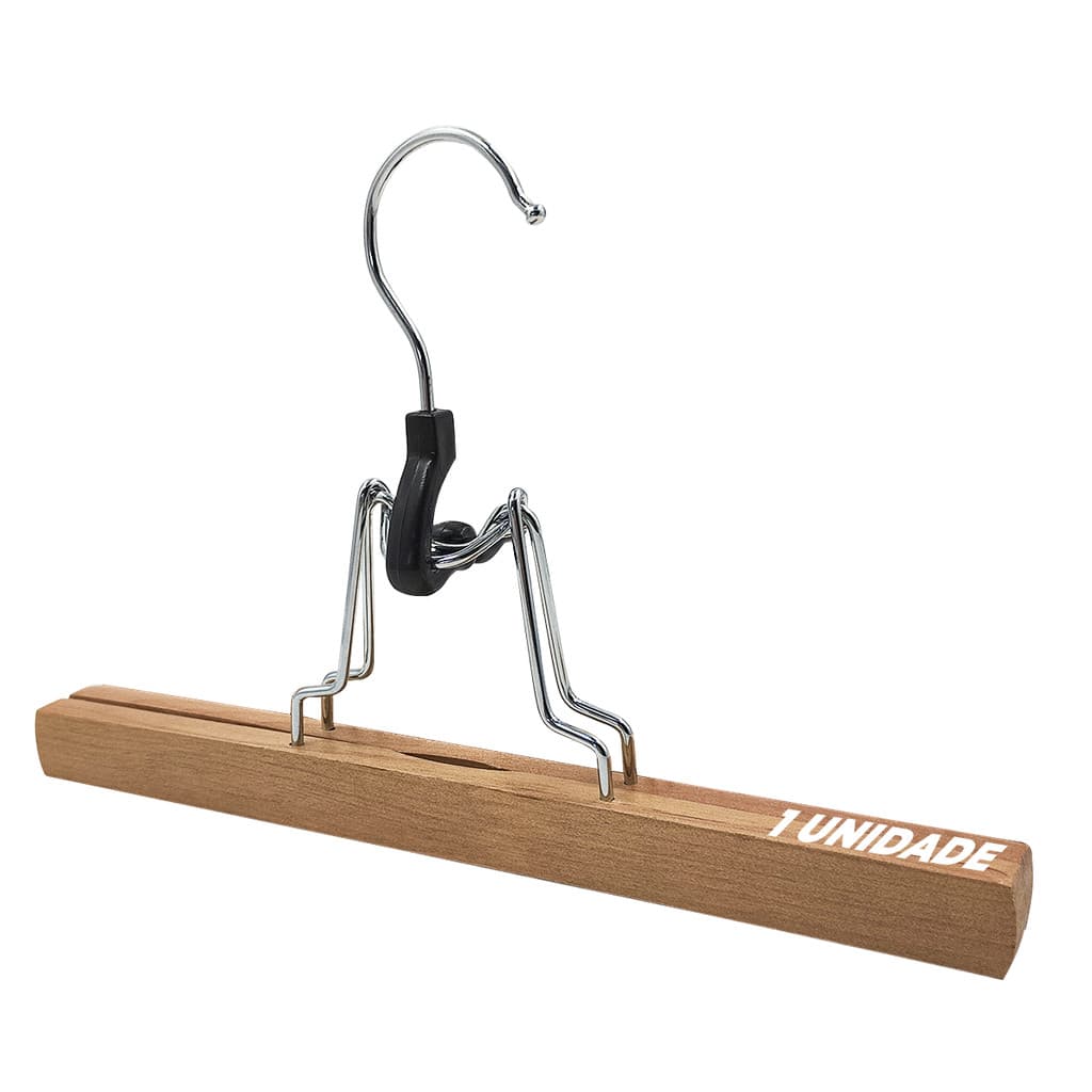 Cabide Madeira Tipo Clip Feltro 25cm P/ Saias Anti Amassados