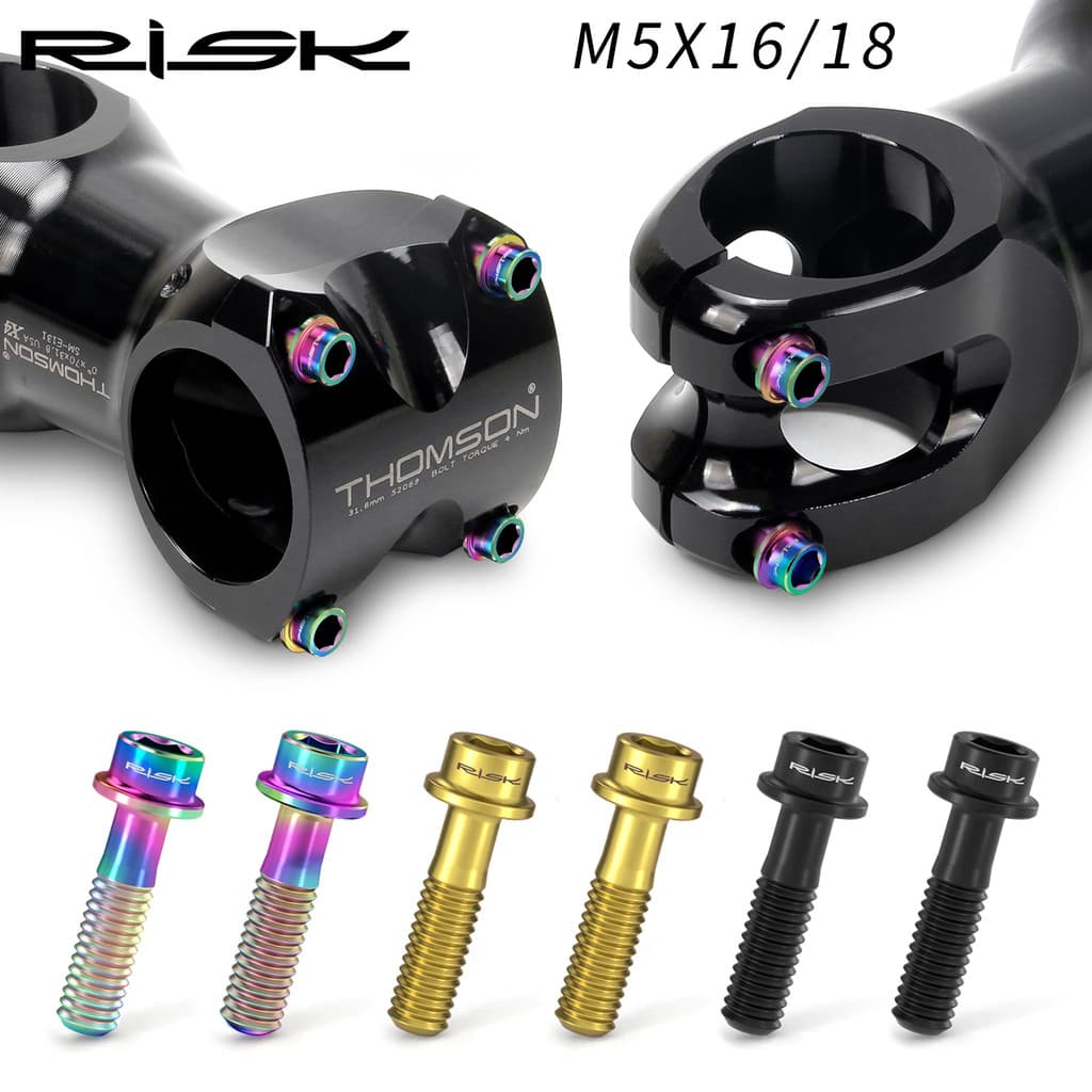 Risco 6 Pçs M5x16 M5 * 18mm Parafuso De Titânio Para Fixação Da Haste Bicicleta MTB Mountain Bike Guiador Ou Selim Braça