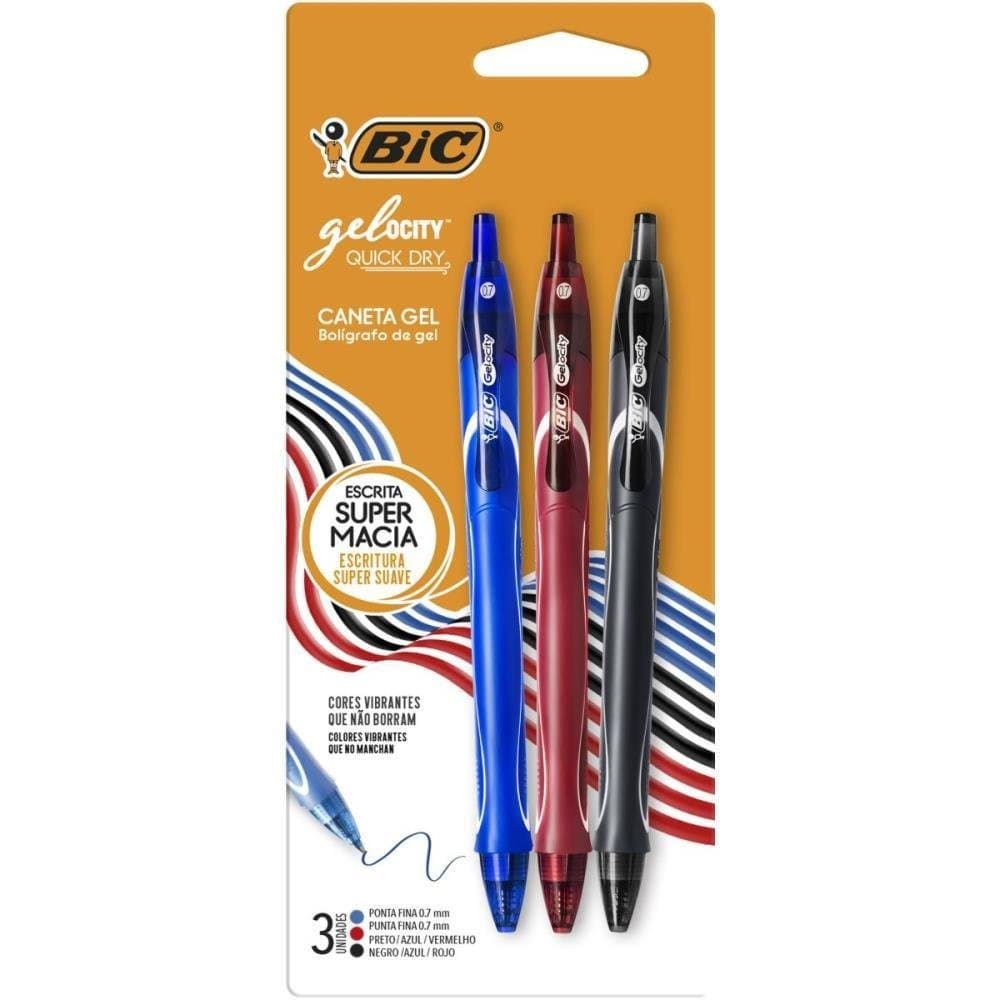 Caneta GEL BIC Quick DRY AZ/PT/VM BL.C/03