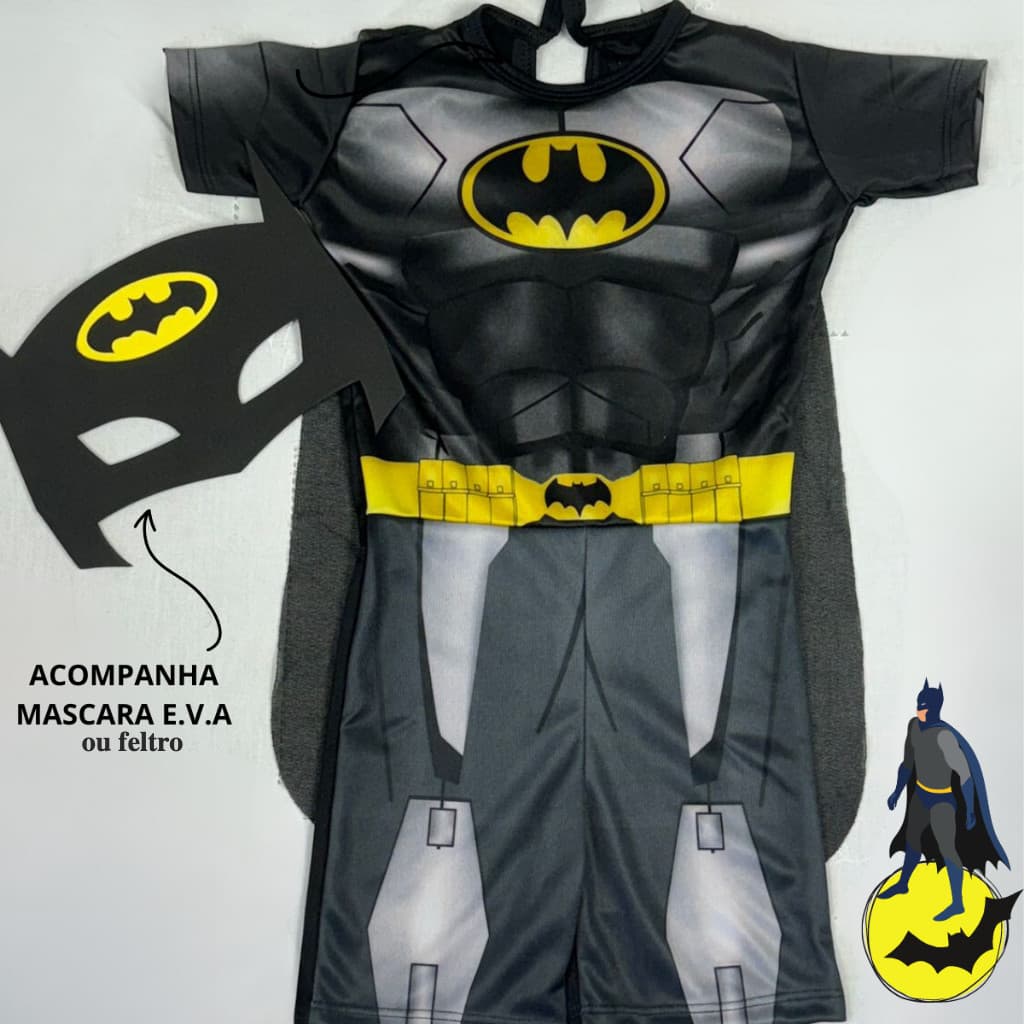 Fantasia Batman Infantil Heroi Menino Curta com Capa - Envio Imediato