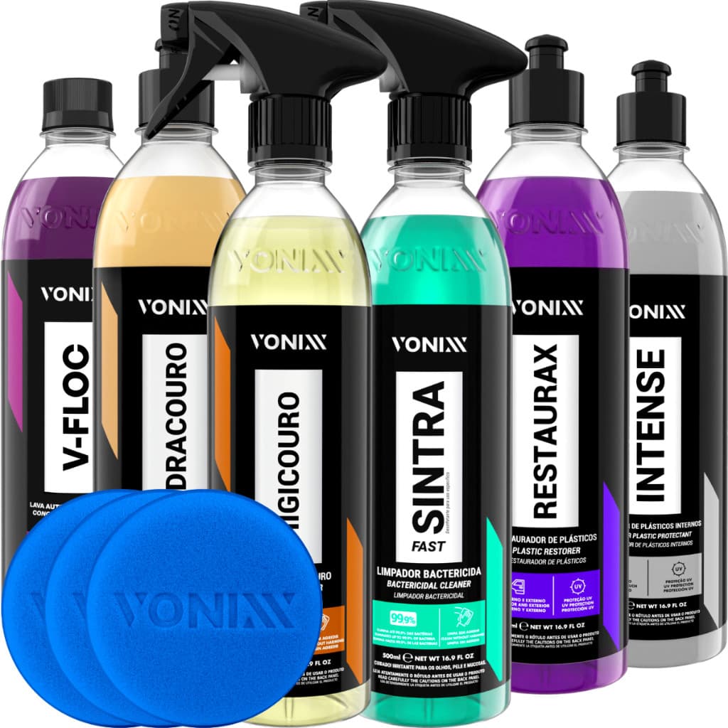 Kit Lavagem Revitalização Automotiva Sintra Restaurax V-Floc Vonixx + 3 Aplicador de Espuma
