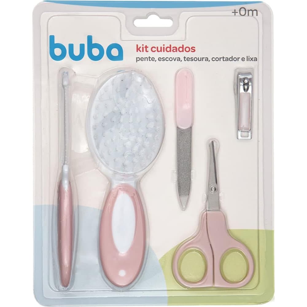 KIT CUIDADOS E HIGIENE PENTE, ESCOVA, CORTADOR DE UNHA E LIXA BUBA ROSA
