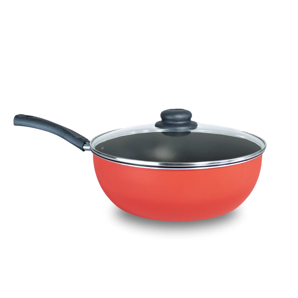 Frigideira Wok 28 cm Teflon Antiaderente com Tampa de Vidro