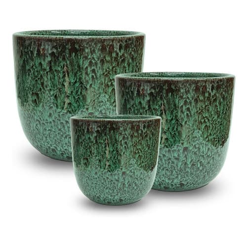 Kit 3 Cachepot Cerâmica Esmaltado Ce9123cj Verde C/ Efeito