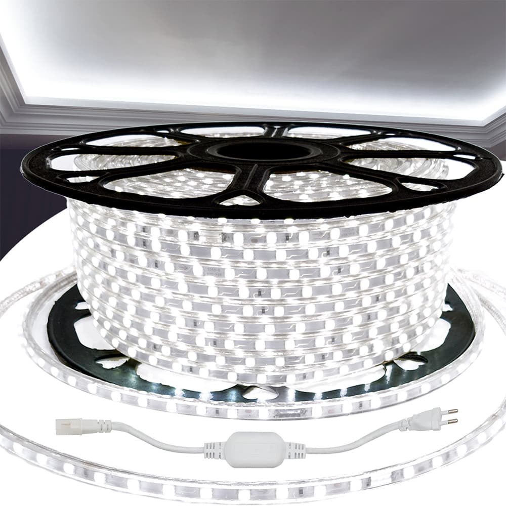 Fita Led 5050 Com fonte 110v ou 220v 20 Metros Provad'água Luz Frio