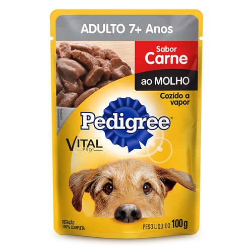Ração Úmida Pedigree Sachê Cães Adultos Sênior 7+ Anos sabor Carne ao Molho - 100g
