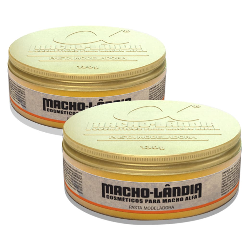 Kit 2 Pomadas Modeladoras Macho Lândia Pasta Fix 007 Fixação Forte Efeito Brilho Longa Duração 130g