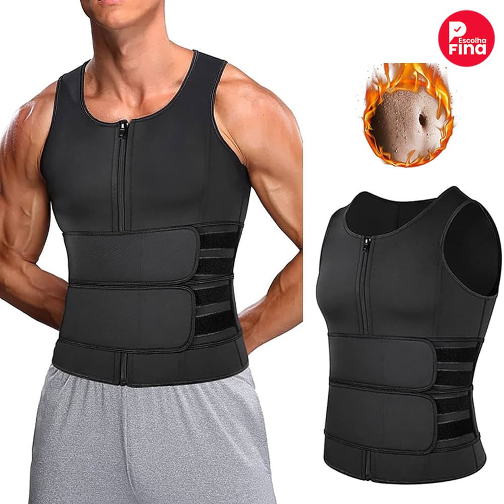 Colete Modelador Corporal Power Masculino: Cinta Abdominal Ajustável, Redutor com Efeito Sauna para Secar Barriga