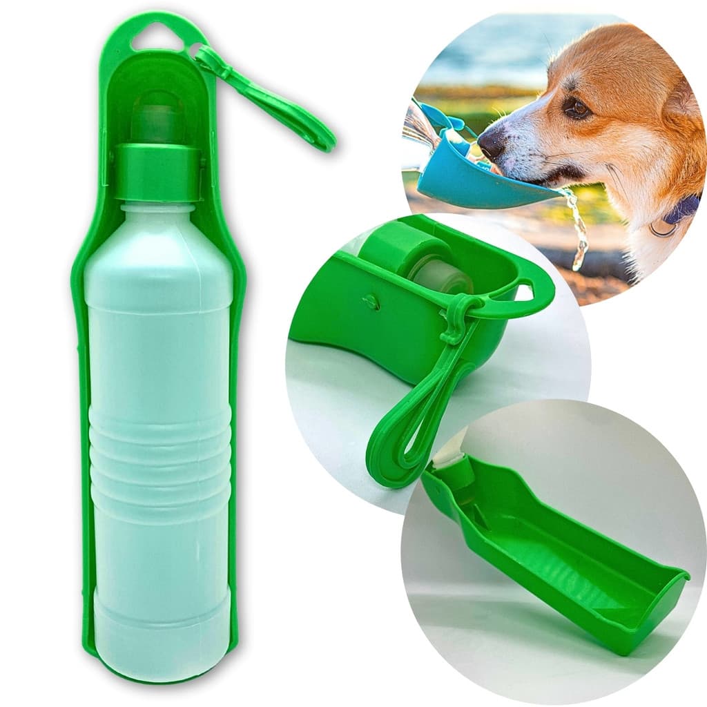 Garrafa de Água Portátil Bebedouro Pet Cachorro Passeio Viagens 500ml Verde