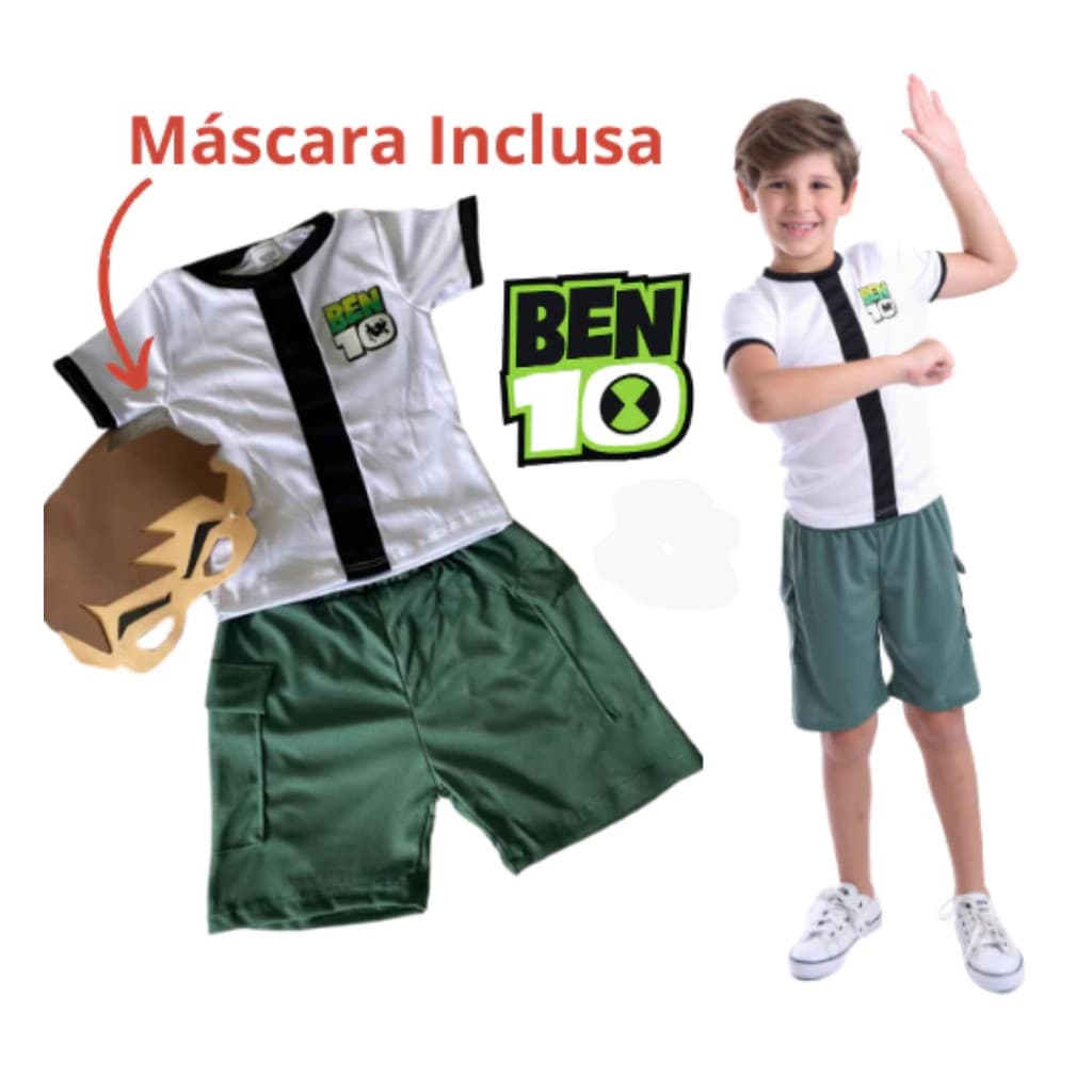 Fantasia Roupa Ben 10 Infantil Com Máscara Festa Aniversário Menino