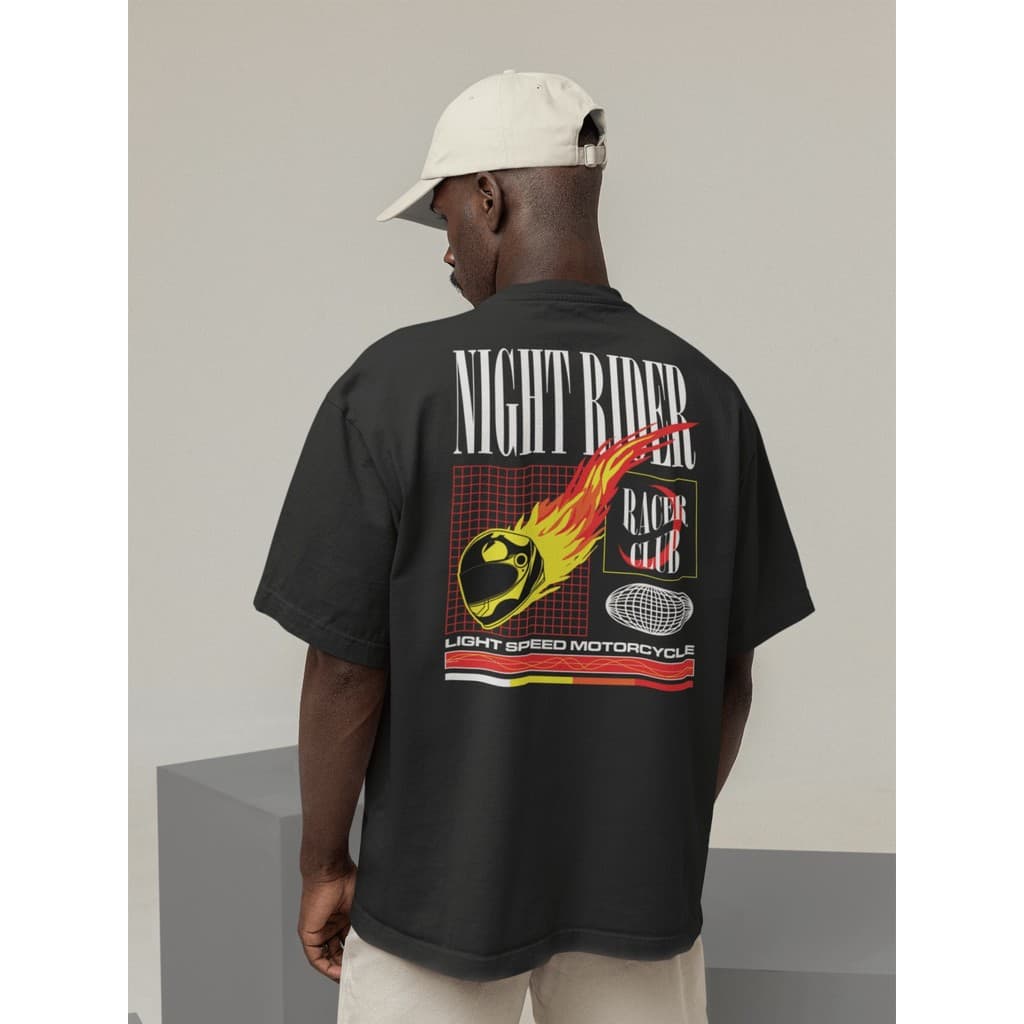Camiseta Oversize Streetwear Masculino e Feminino 100% Algodão Treino e Dia a Dia Preto e Off Whte Estampado Racer Club