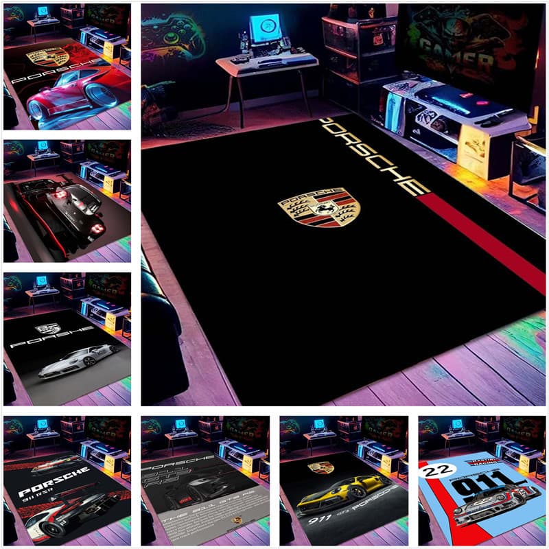 Carro Supercar Porsche Logo Tapete Casa Sala De Estar Área De Sofá Tamanho Personalizável De Porta De Quarto Decorativo