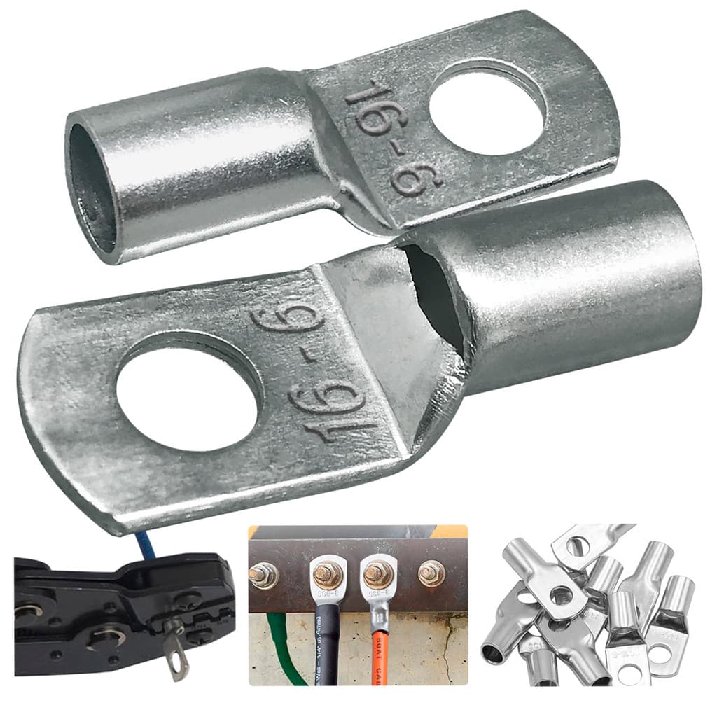 Kit 10 Terminal Compressão Olhal 16mm Cobre Estanho Argola Bateria Ponteira Conector Cabo - Furo 6mm