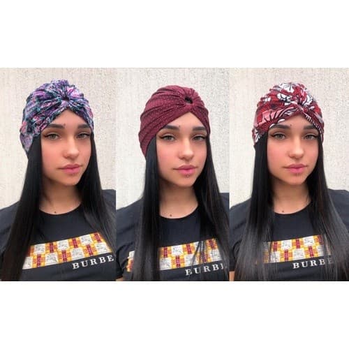 Kit com 3 Turbantes Estampados ou Lisos Modelo Argola Indianos Fechado Headband Adultos