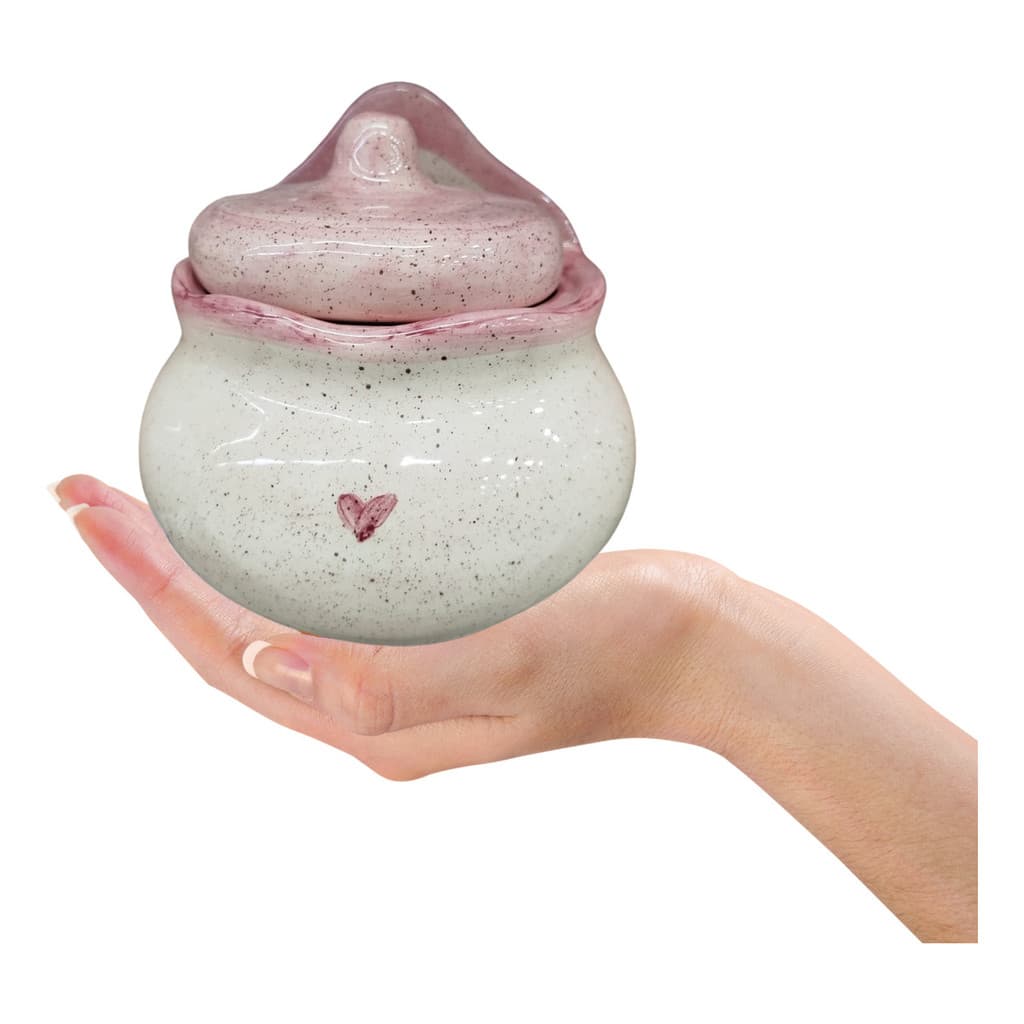 Saleiro de Cerâmica para Parede Pintado à Mão Rosa Coração 14cm 400g