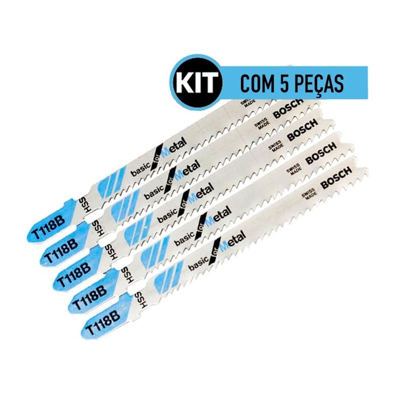 Kit 05 Lâminas de Serra Tico-Tico para Metal T118B Bosch