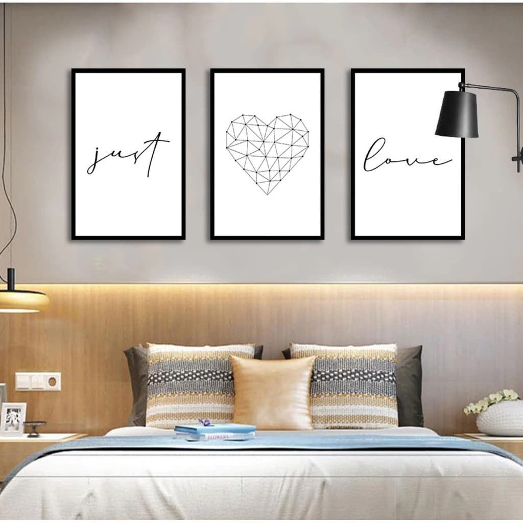 Quadro decorativo 3 peças 20x30 Love Quarto Casal Frases para sala quarto